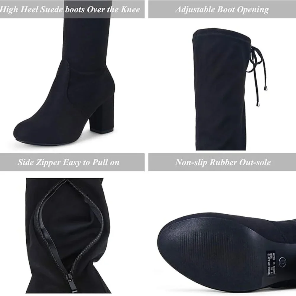 Over The Knee High Vegan Chunky Heel Boots
